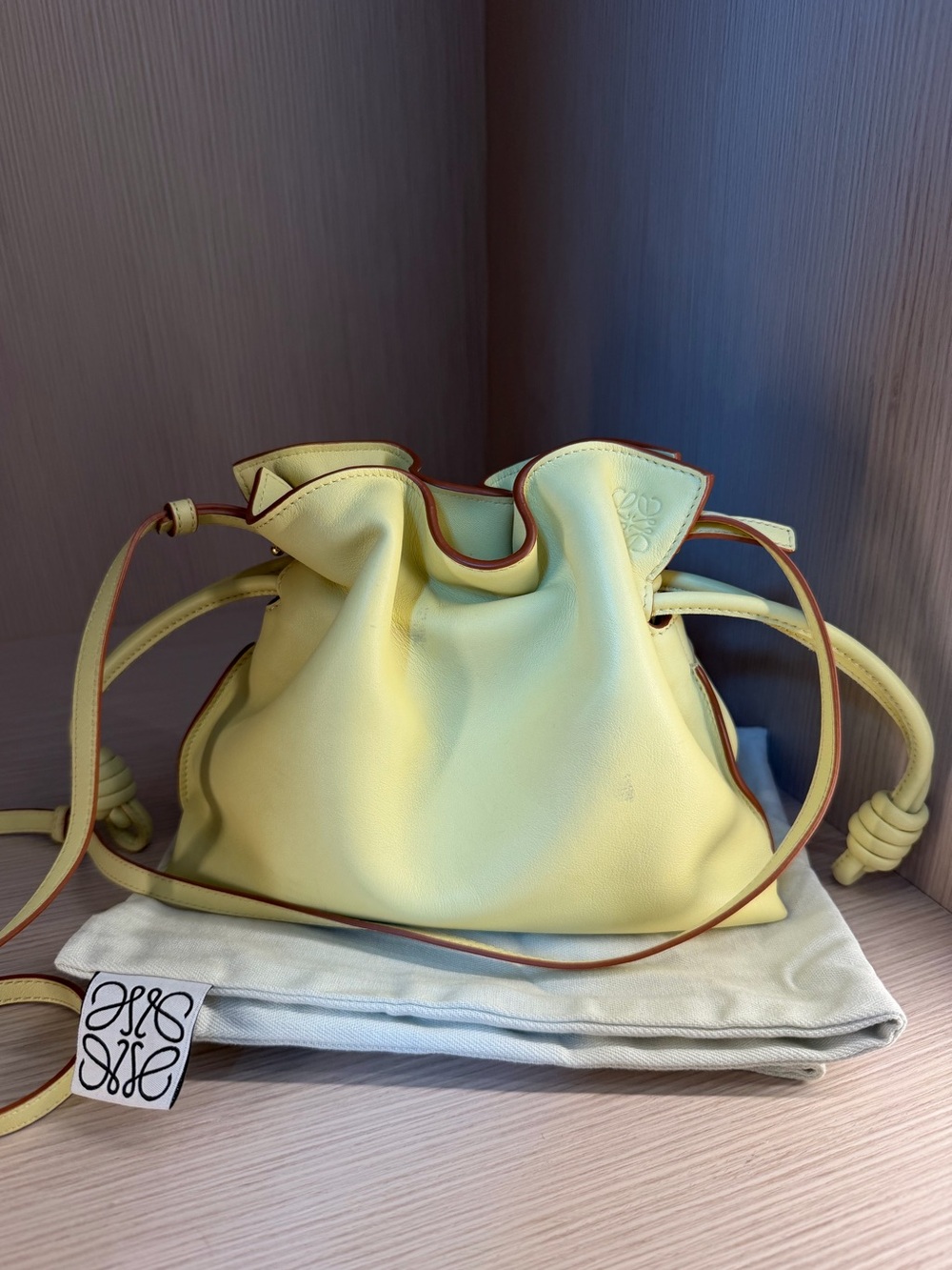 Loewe Flamenco Clutch Mini in Pale Lime.